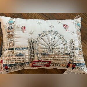 Mud Pie Embroidered Cityscape Pillow